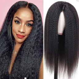 28inches Glueless Long Kinky Straight lace front Wigs For Black Women Yaki synthetic Wig natural Colour imitation human hair wig4196310320