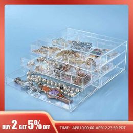 Jewelry Boxes Acrylic jewelry storage box drawer style grid dustproof earrings jewelry storage box jewelry display box