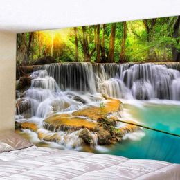 Landscape Tapestries Forest Tapestry Waterfall Elk Tapestry Stream Hippie Wall Hanging Bohemian Mural for Decorations Bedroom Living Room R0411