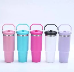 30oz matte tumbler with flip straw school macaron Colour double wall 304 Stainless Steel Insulated Travel Mug for custom DIY 411