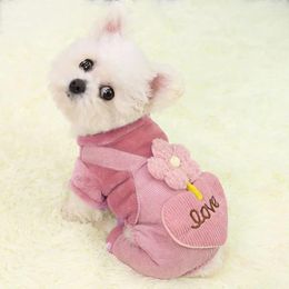 Dog Apparel Flannel Puppy Four Legged Strap Pants Warm Soft Winter Costume Comfortable Flower/Heart Thickened Clothes Autumn