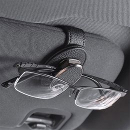 Car Glasses Holder Universal Sun Visor Clip Sunglasses Holder Leather Hanging Ticket Clip Glasses Mount Interior Accessories