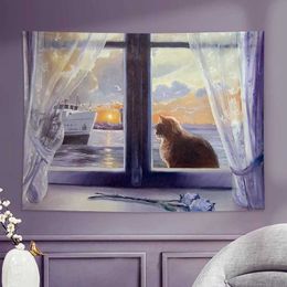 Cat Tapestries Home Decor Mural Cute Window Room Tapestry Bedroom Wall Decor Kawaii Room Decor Tapestry R0411 1