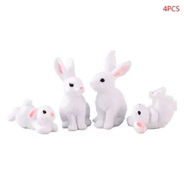 Garden Decorations White Rabbits Figurines Set Of 4 Mini Bonsai Potted Outdoor Lawn Decor Accessory