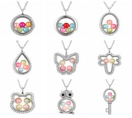 Elephant Owl Woman Necklace Living Memory Beads Glass Floating Locket Pendant Necklace Pearl Cage Locket Charms Gift LJJTA11874194771