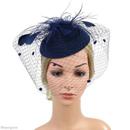 Women Fascinator Hat With Veil And Feather Vintage Phillbox With Headband Retro Cocktail Tea Party Headwear Cosplay New