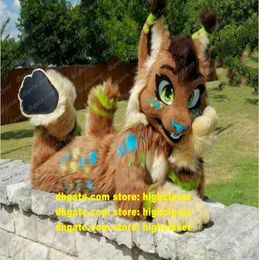 Brown Long Fur Furry Wolf Husky Dog Fox Fursuit Mascot Costume Adult Cartoon Character Outfit Trade Shows Animation Film zx30034896322