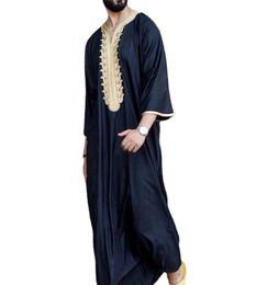 K3NF Muslim Men Jubba Thobe Long Sleeve Islamic Clothing Embroidery VNeck Kimono Robe Abaya Caftan Dubai Arab Loose Dress6146770