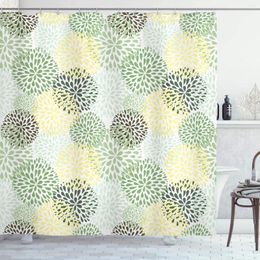 Shower Curtains Floral Modern Flower Creativity Art Garden Leaves Boho Fabric Bathroom Decor Curtain Set With Hooks Yellow Brown