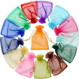 Jewelry Boxes 50 pieces/batch Organza bags jewelry thin gauze drawstring bags jewelry packaging display jewelry bags wedding gifts