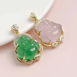 Pendant Necklaces Wholesale Genuine High Green Chalcedony Agate Thick Maitreya Buddha Pink Women's Jade Gift