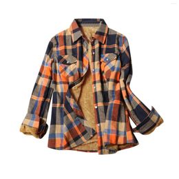 Women's Blouses Fashion Overcoat Thickened Button Down Tops Plaid Fleece Lined Women Lapel Ladies Shirts Blusas Spring Fall Snow Coat