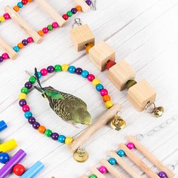 Colourful Parrot Toy Hanging Swing Climbing Ladder Parakeets Cockatiels Bird Cage Molar Grinding Claw Stick Stand Pet Supplies