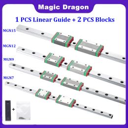 1Pc MGN7 MGN12 MGN15 MGN9 L 100mm 200mm 500mm To 1000mm Miniature Linear Rail + 2Pc MGN Linear Guide Block For 3D Printer Part