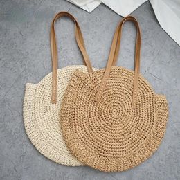 Shoulder Bags Round Vintage Handmade Woven Straw Beach Bag Summer Vacation Casual Pearl Crossbody Purses And Handbags Lipstick