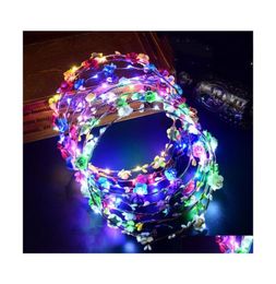 Party Favor Flashing Led Strings Glow Flower Crown Headbands Light Rave Floral Hair Garland Luminous Wreath Wedding Gifts Wq479 Dr5380763