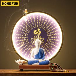 Sakyamuni Buddha Statue Tathagata Buddha Figure Large Buddha Statue Ceramic Lamp Circle Living Room For Incense Porch Home Decor