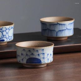 Cups Saucers 6 Styles Hand-Painted Blue And White Pottery Tea Cup Jingdezhen Zen Home Thick Ceramic Small Vintage Set