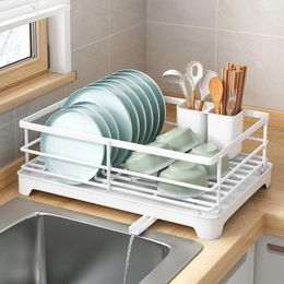 Kitchen Storage Dish Drying Rack With Drainboard Racks Removable Utensil Holder And Knife Slots Drainer For Sink