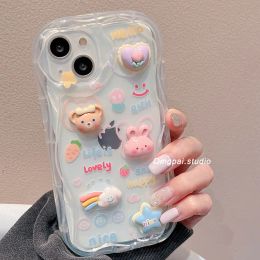 Korean 3D Cartoons Bear Star Silicone Clear Soft Phone Case For iPhone 11 13 12 14 Pro Max X S XR 7 8 Plus SE Cute Cover