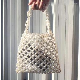 Drawstring 2024 Spring Summer Handwoven Beaded Women's Bags Customised Fashion Pearl Bag Ins Transparent White Shining Ladies Handbag