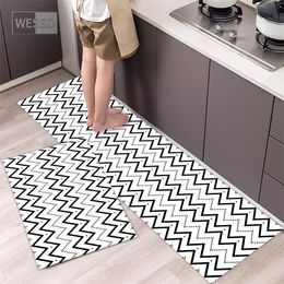 Zebra Print Kitchen Mat Black White Geometric Carpet for Living Room Long Mats Bedroom Washable Bathroom Rug Absorbent