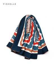 Retro red-blue curve printed luxury silk scarf women 100% real silk twill scarves wrap foulard shawl 90cm square ladies bandana 240408
