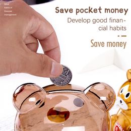 Creative Little Bear Pig Bank Transparent Coin Paper Money Saving Box Cute Safe Deposit Box Kids Holiday Gift Desktop Decoration