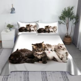 Lovely Cat Bed Sheet Set Animal Pets Bed Sheets And Pillowcase 3d Bedding Digital Printing Flat Sheet 100% Polyester Bedspread
