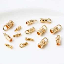 20Pcs 18K Gold Plated Brass Crimp End Caps with Loop Tube Barrel Chains Ends Cap for Diy Leather Cords Bracelet Jewelry Making