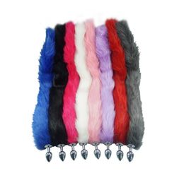 8 color for choose 78cm length long fox Tail Dia 27mm Anal Plug Metal Butt plug Role Play Flirting Fetish dog tail sex Toy S922682673