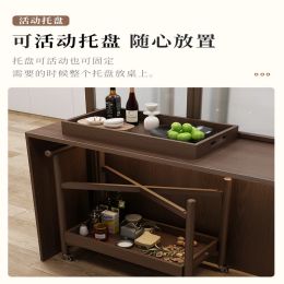 Solid Wood Mobile Side Table: Small Cart Coffee Table Hotel Commercial Delivery Cart Tea Water Double Layer Beverage Cart