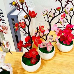 Decorative Flowers Bonsai Simulation Artificial Pot Plant Home Office Plum Blossom Decor Durable Green Plants Potted