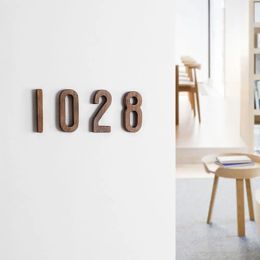 1PCS Walnut Wooden House Number 3D Numeral Door Plaque with Magnet Door Number for Hotel Home Mail Box Label #0-9