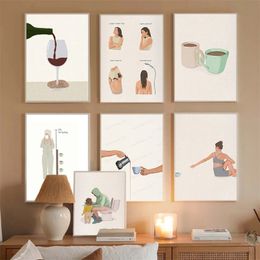 Funny Abstract Bathtub Coffee Girl Sunflower Posters and Prints Wall Art Painting Life Modern Creative Pictures for Room Decor