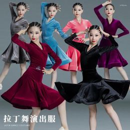 Stage Wear 2024 Style Children's Latin Dance Dress Girls' Practise Clothing Online Celebrity Competition Grade Exami