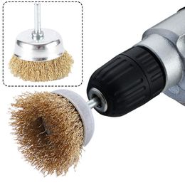 50mm/65mm/75mm Shank Steel Wire Brush Brass Plated Wheels Brushes Drill Rotary Tools Metal Rust Removal Polishing Brush