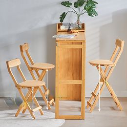 Foldable Bar Chairs Bar Stools for Home Use Rattan Back Chairs for Solid Wood Bar Restaurant Folding Stool Living Room