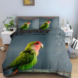 3D Birds Bedding Set Parrot Pattern Duvet Cover Set Quilt Cover with Pillowcase King Size Bedroom Decor Bedclothes for Girls Kid