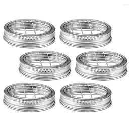 Dinnerware 6 Sets Canning Jar Flower Insert Glass Bottle Grid Covers Stainless Steel Daisy Lids Floral Arrangement