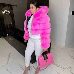 Women Fluffy Furry Fur Coat Ladies High Quality Overcoat Thick Jackets Faux Coats Warm Long Sleeve Hooded Jacket Y1228