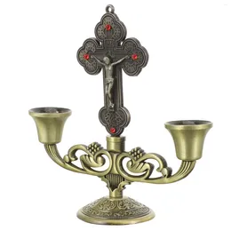 Candle Holders Base Jesus Cross Table Holder Alloy Zinc Craft Candlestick Church