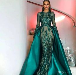 2024 Amazing Prom Dresses Lace Sequin Long Sleeves Detachable Train Evening Gowns Vestidos De Festa Custom Made Formal Party Dress