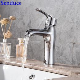 Bathroom Sink Faucets Senducs Fashioin Chrome Basin Faucet Quality Zinc Alloy Deck Mounted Single Lever Mixer Tap