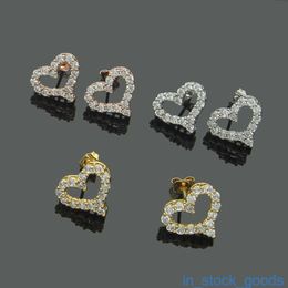 Top Grade Luxury Tifanccy Brand Designer Earring Gold Jewellery Hollow Peach Heart Full Diamond Earrings for High Quality Designers Jewellery