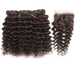 Kisshair Colour 2 Darkest Brown Water Wave Bundles With 4x4 Lace Closure Virgin Indian Human Hair Extensions Double Wefts3302393