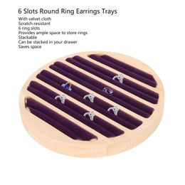 6 Slots Round Ring Earrings Trays Stackable Scratch Resistant Wooden Jewellery Box Ring Holder Inserts Jewellery Organiser Tray a