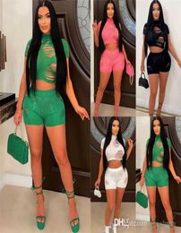 Women Tracksuits Two Pieces Set Designer 2023 Knitted Tightfitting Wool Cutout Sexy Suit In Spring And Summer Sportwear 4 Colors2924700