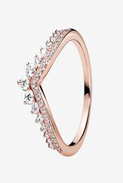 Rose gold plated Princess Wishbone Ring Women Girls Wedding Jewellery for Sterling Silver CZ diamond Rings with Original box9093974