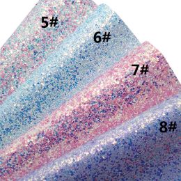 Spring Pastel Colors Chunky Glitter Leather Vinyl Fabric Sheet Felt Backing Glitter Faux Leather Vinyl For Bow DIY A4 SIZE T639A